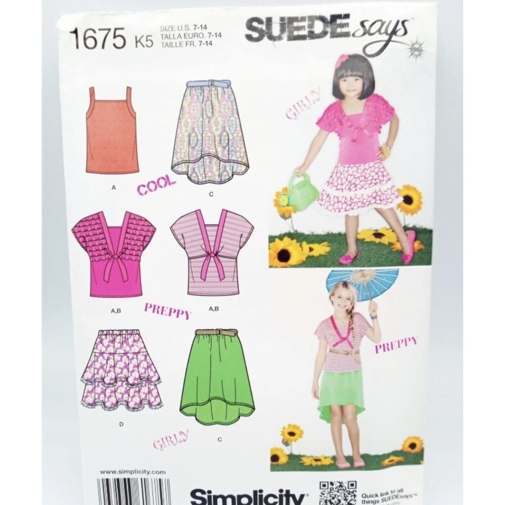 Simplicity 1675 K5 Girls Skirt Knit Top Bolero Pattern Size 7-14 Suede Says Cut